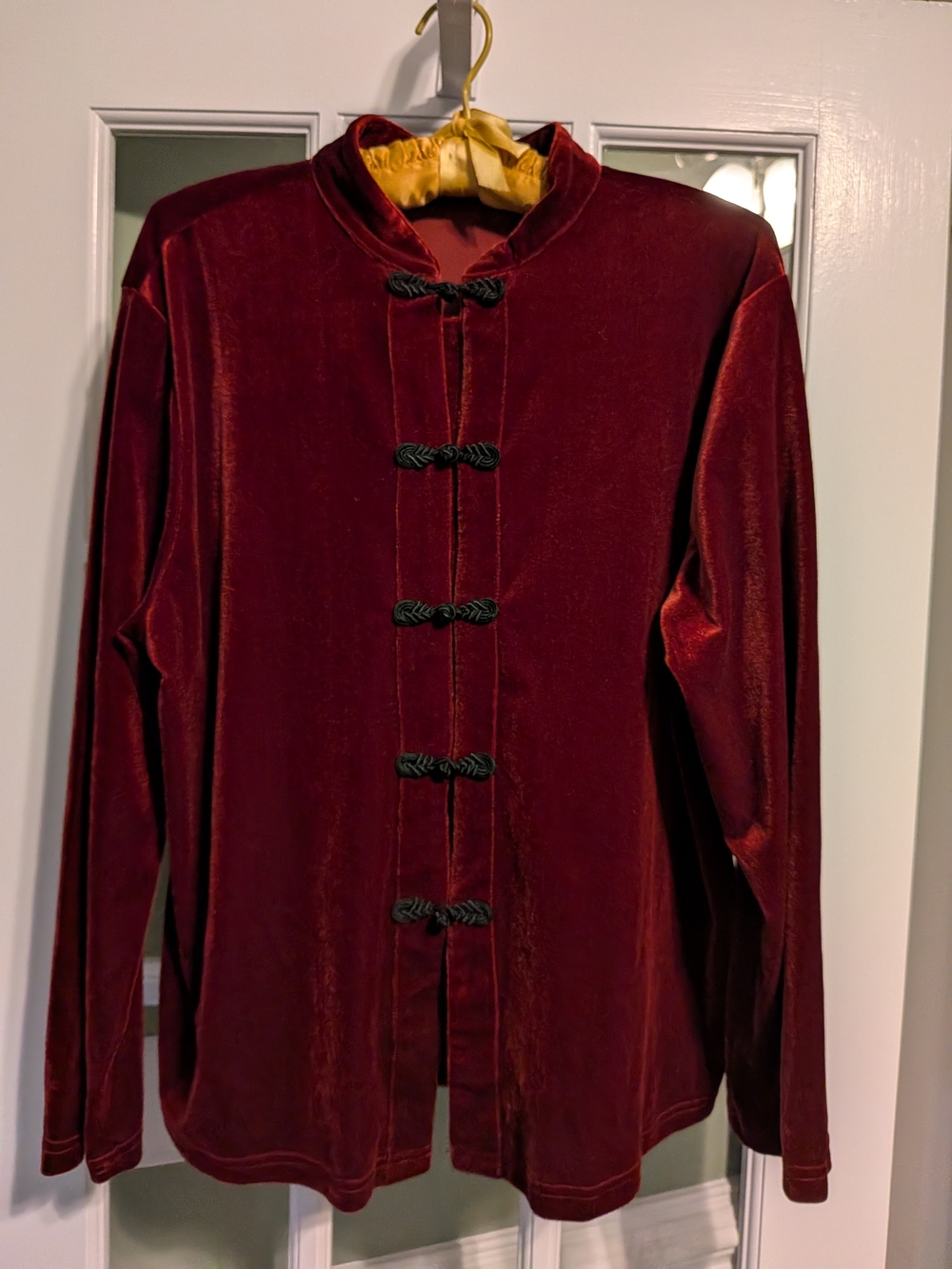 Clio Burgundy Velvet Mandarin-Style Jacket with Frog Closures Vintage Size Large